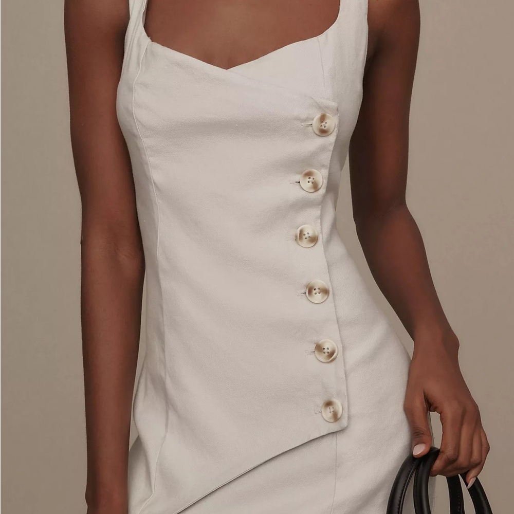 Anthropologie NWT Sleeveless Square-Neck Linen Button Wrap Midi Dress 3X - Picture 4 of 12